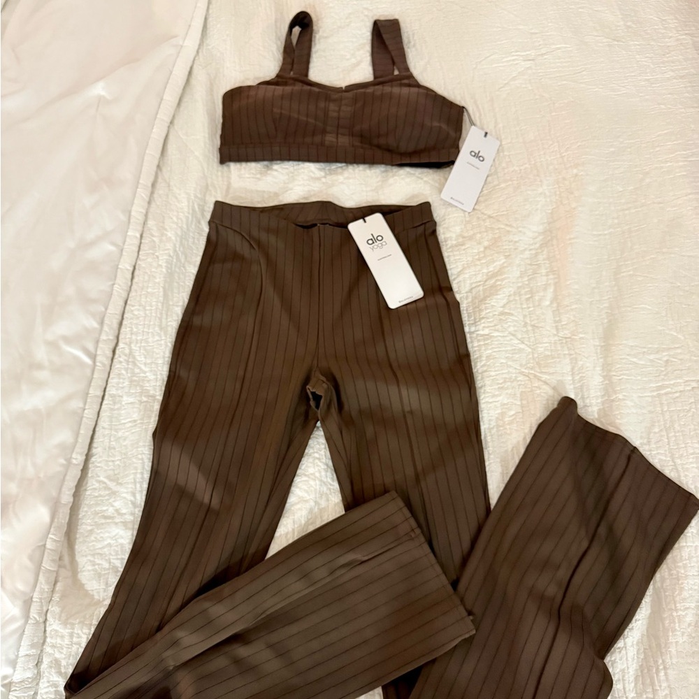 ALO Yoga Chocolate Ribbed Leggings Set